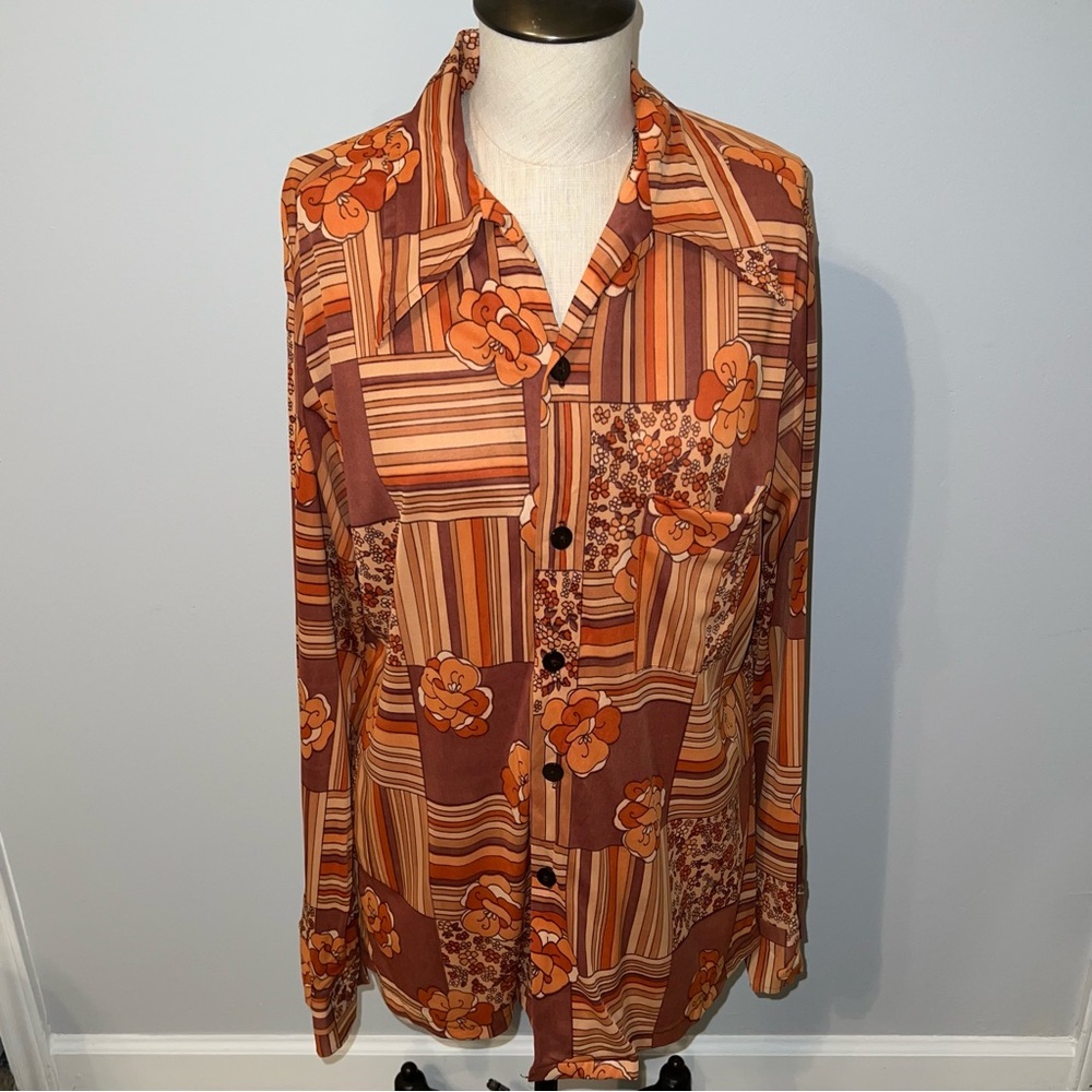 Vintage 70s Don Loper California by Duke of Hollywood Button Down Top Size Large